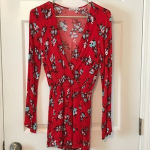 Charlotte Russe red long sleeve floral romper
